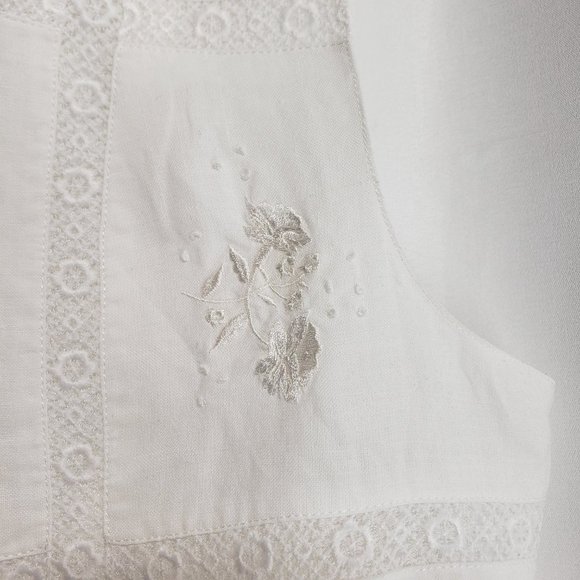 SUSAN BRISTOL Crochet Trimmed Embroidered Tank Vest 10 White Floral Dainty Boho - Picture 6 of 9